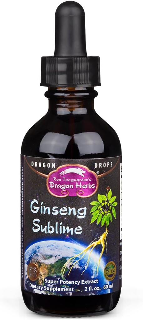 Dragon Shebs Ginseng sublime Drops – 支持能量,压力,焦点,皮肤,耐力,肺部,Immune Health – 美式,红式,白式 Ginseng → 2 f.