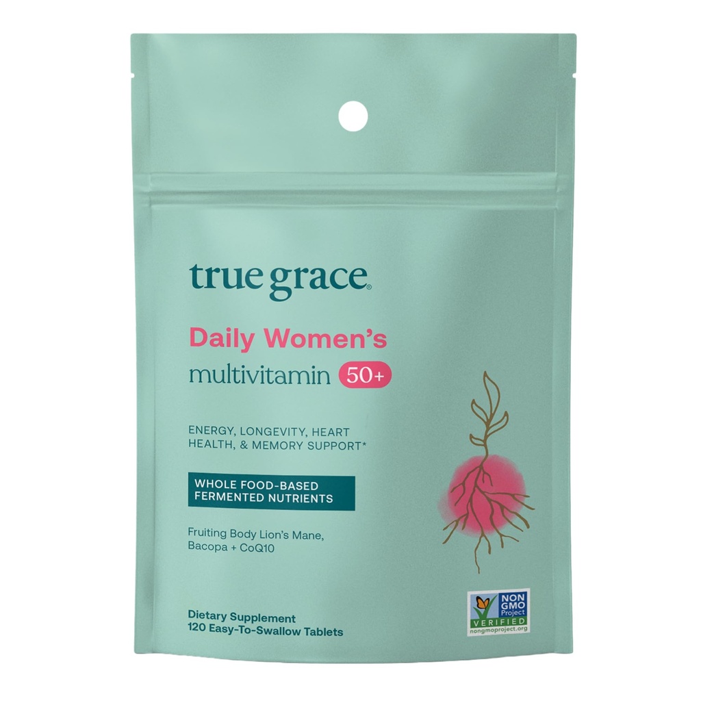 True Grace Daily the Multivitamin 50+ - 120 易吞片 - Immune,能源,长寿与记忆支持 - Vegan - Gluten, Soy & Iron Free - 60 services