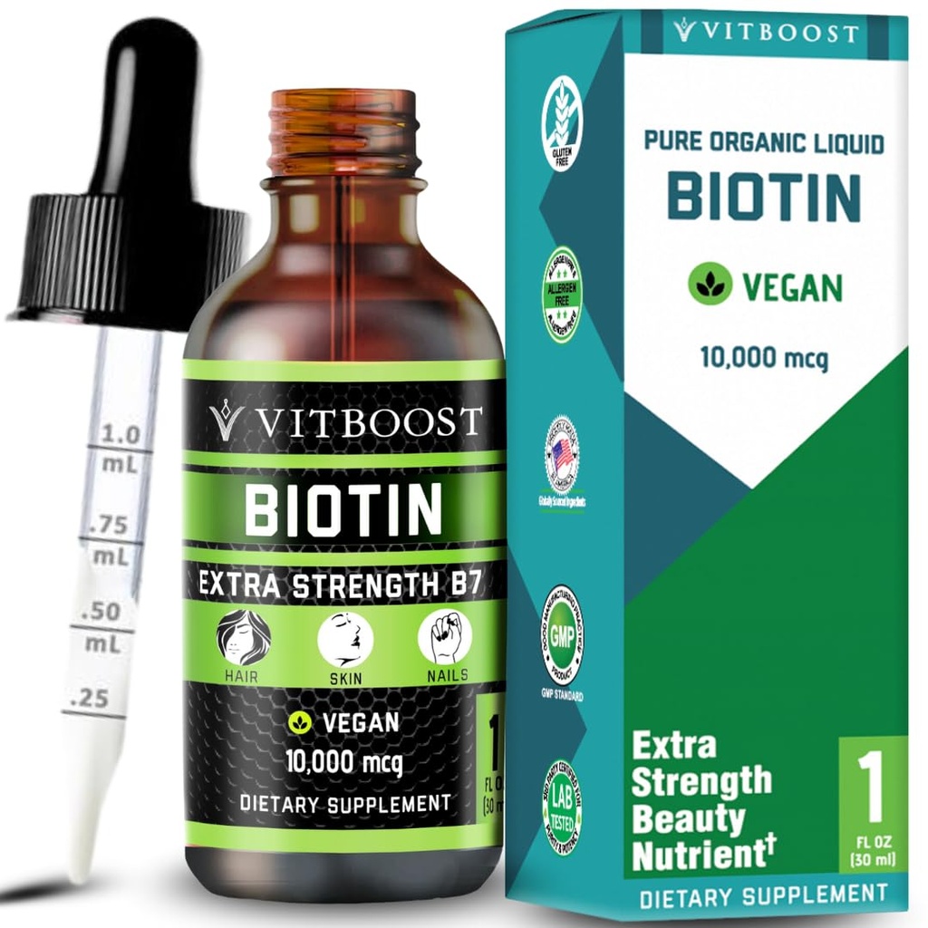 附加力量 10,000mcg 生物素液体 与有机莓 Flavor → 60 服务 → Vegan 公式 支持毛发生长 强钉 健康皮肤 → 无人工防腐剂