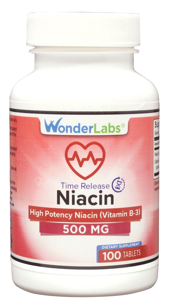 Wonder Laboratories High Potancy Time Release Niacin (维生素B3) 500 Mg 100 Tables Non-GMO, Gluten Free Supplement 互联网档案馆的存檔,存档日期2013-12-02.
