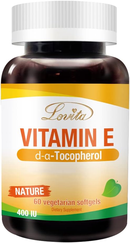Lovita维生素E 400 IU 软胶,天然268 mg(如D Alpha Tocopherol), Vegan 健康皮肤,毛发,钉子和免疫系统支持,60 蔬菜软胶