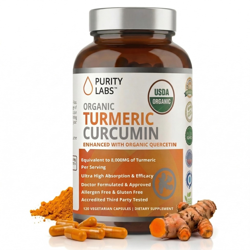纯度实验室有机涡轮增生剂,配有管道2,250MG/Serviing 95% Curcuminoids 涡轮增生剂,抗氧化剂联合止痛剂,肌肉和脑部支持 +X 非GMO - 120 Capsules