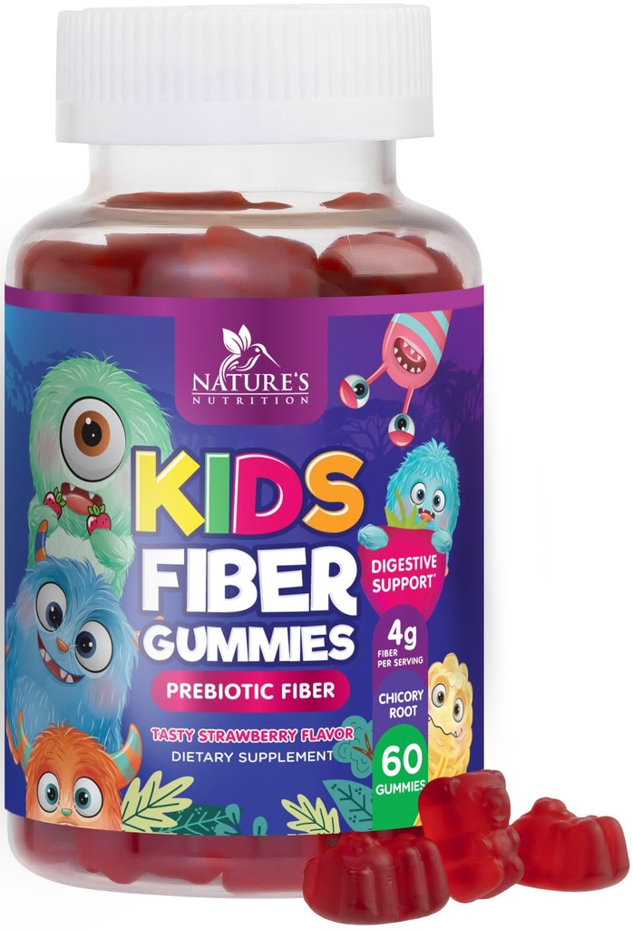 (原始内容存档于2019-09-26). Fiber Gummys for Kids, Daily 4g Gummy Fiber Supplements, Prebiotic Digestive Health Supports - Nature's Plant的可溶性纤维,支持孩子的规律性和文摘(Non-GMO) - 60 Gummys.