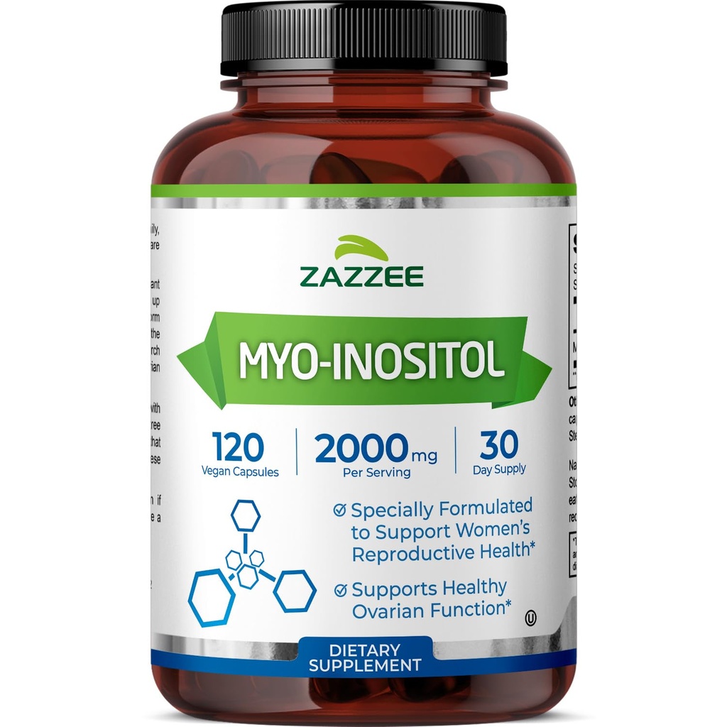Zazzee Myo-Inositol Capsules,每服2000毫克,120Vegan Capsules,40:1的比例的理想剂量,100%的蔬菜、荷尔蒙平衡和健康骨骼功能支持,全自然和非GMO