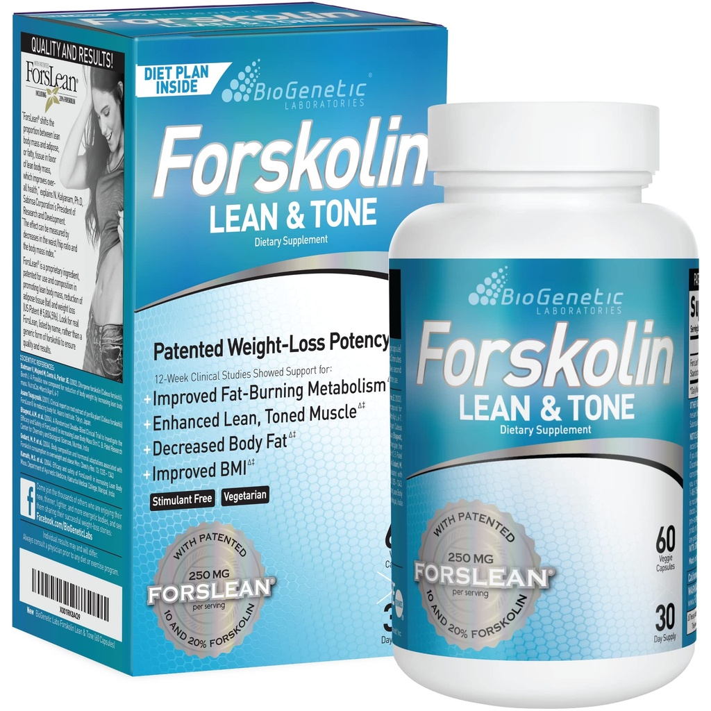 生物遗传实验室 Forskolin Lean & Tone - 体重损失药丸 - 身体Toning 公式脂肪燃烧器和对男子和妇女的肌肉聚变抑制剂的维护 - 60 Capsules - 蔬菜