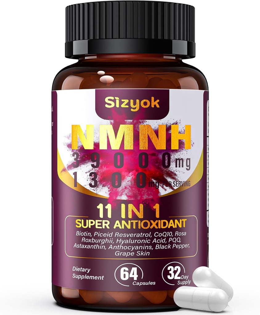 NMNH 补充物(二氢亚硝基ide) 补充Resveratrol, CoQ10, Biotin & Hyaluronic Acid → 支持细胞能量,代谢和皮肤健康, 64 Capsules