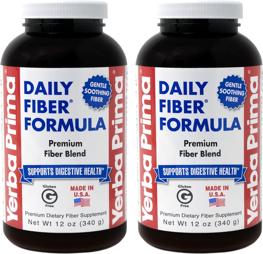 Yerba Prima Daily Fiber 配方粉 - 12 oz (Pack of 2) - 可溶性和难溶性饮食纤维补充剂 - Colon Cleanse - Gut Health - Vegan, Non-GMO, Gluten-free