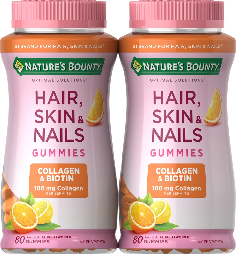 自然的丰盛生物锡和科拉根, Citrus-Flavored Gummys, 80 Ct(2Pack)