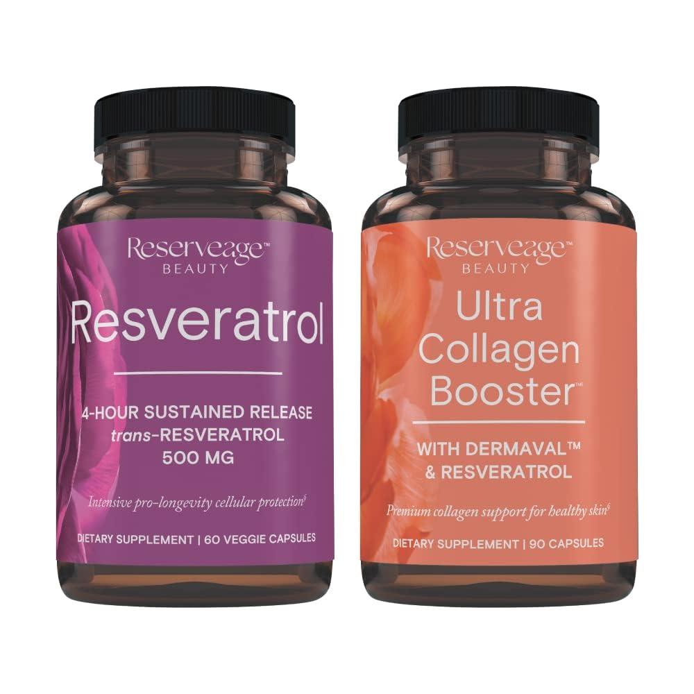 Resveratrol & Ultra Collagen 助推器 - 用于细胞和皮肤支持的Resveratrol & Collagen Capsules - 特性 Dermaval - 60 Capsules, 90 Ultra Collagen 助推器 Capsules