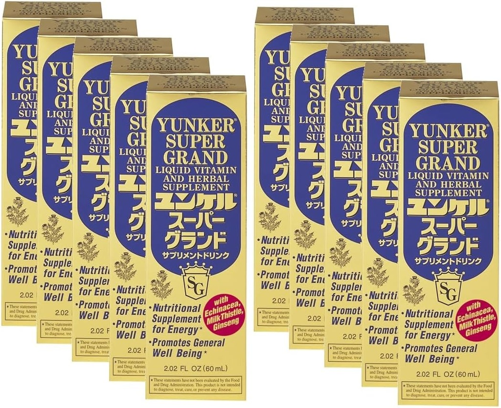Super Grand, Liquid Vitamin & Herbal Supplements, 能量草药补充, Herbal Energy Boost, 减少身体肥胖和疲劳, 2.02 Fl oz, 日本制造(Pack of 10).