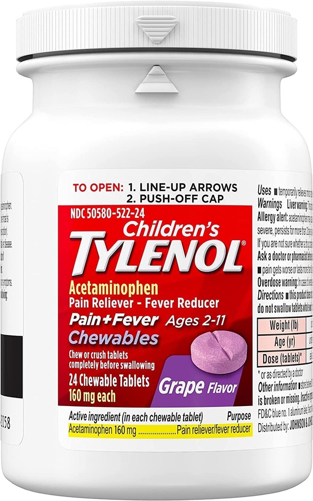 Tylenol儿童疼痛加热,葡萄,24块可切片(包2)