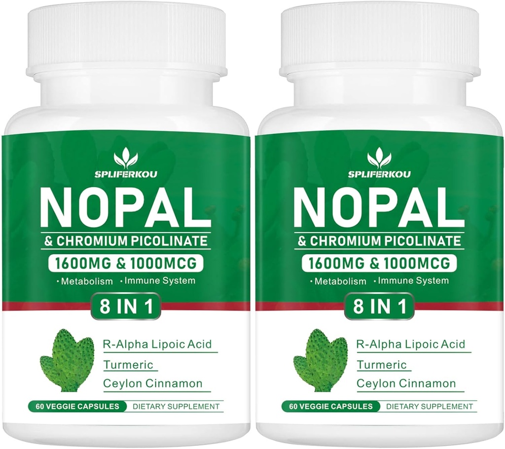 Super Nopal 1600mg, Prickly Pear 补充R-Alpha Lipoic Acid, Turmeric, 120 Capsules (60 services) (英语).