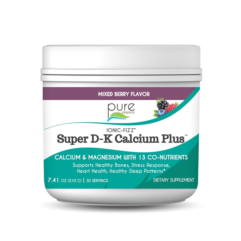 ionic Fizz Super D-K Calcium Plus by pure Essence - 加外镁,维生素D3,维生素K2 强骨和应激支持 - 混合莓 - 7.41oz