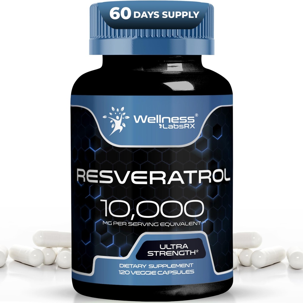 Wiless LABSRX Resveratrol 120 Capsules, Resveratrol 补编,Resveratrol 1000mg Polygonum Root, Transveratrol for 健康老化,心脏,脑健康支持 - Vegan, Keto