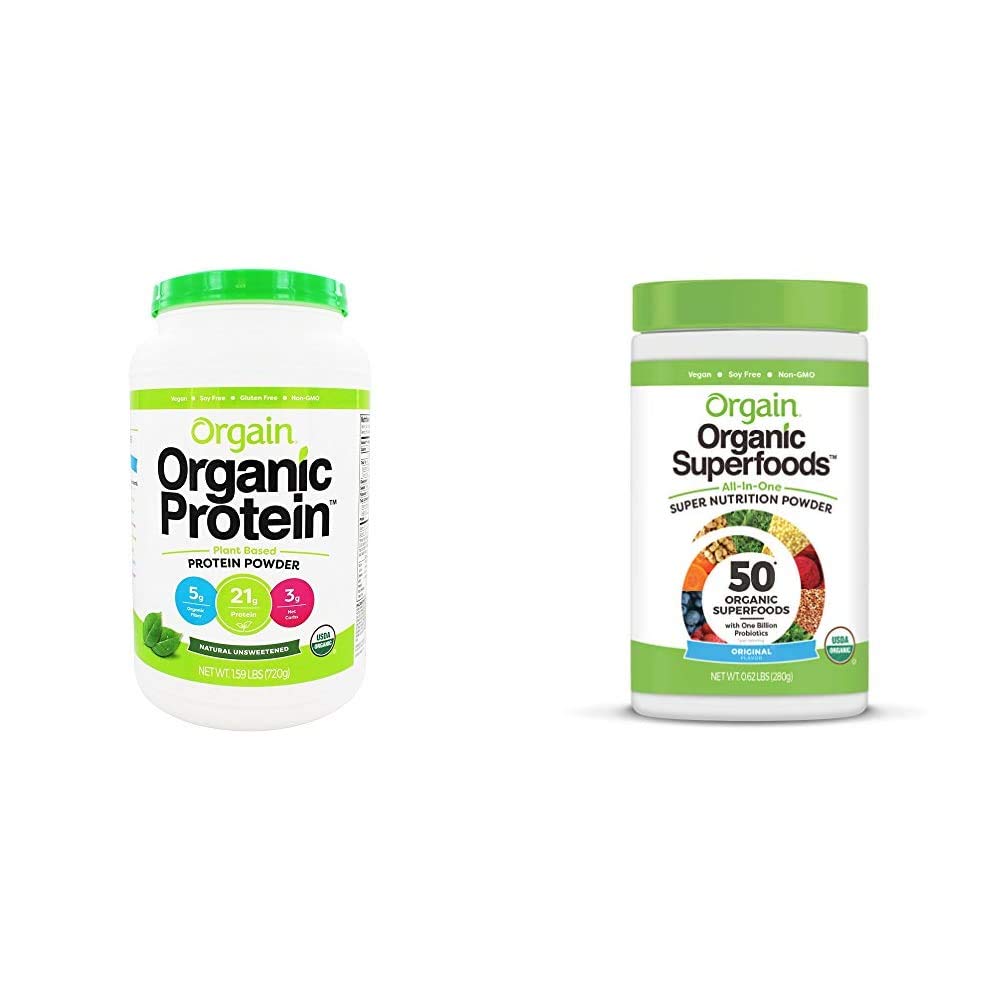 Orgain 有机植物蛋白粉 + 超级食品 绿皮粉盒 (1.59lb + 0.62lb)