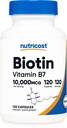 营养成本生物锡(维生素B7)10,000mcg(10mg),120 capsules - Vegan, Gluten Free, Non-GMO