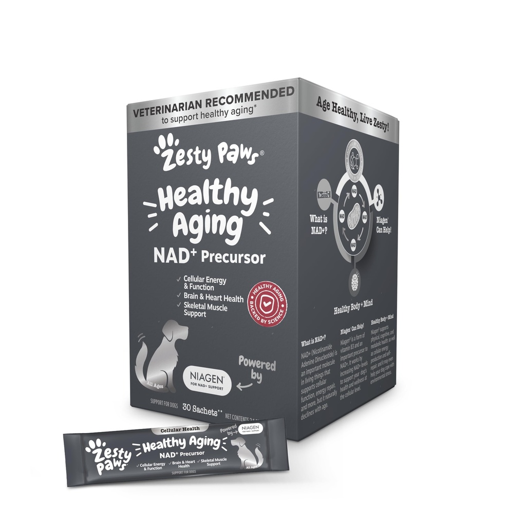 Zesty Paws NAD+ 狗的前体补充剂 - 健康老化和骨骼支持与恢复的Niagen - 大脑,心脏,和细胞能量支持 - 尼科蒂纳米德里博西德氯化物 - 30 Sachets