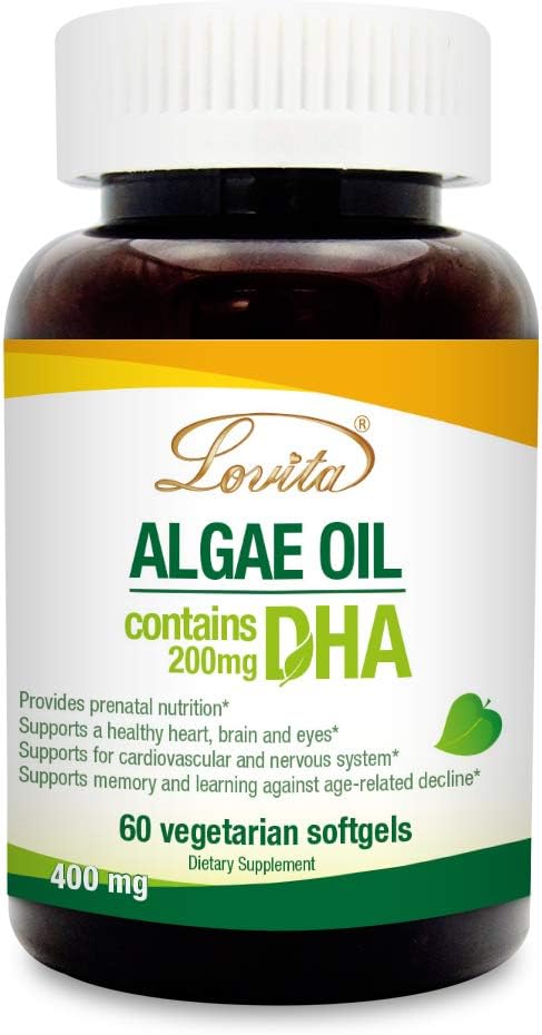 Lovita Algae Oil,基于植物的DHA鱼类油替代品,Vegan Omega 3,含DHA 200毫克,60个植物软胶