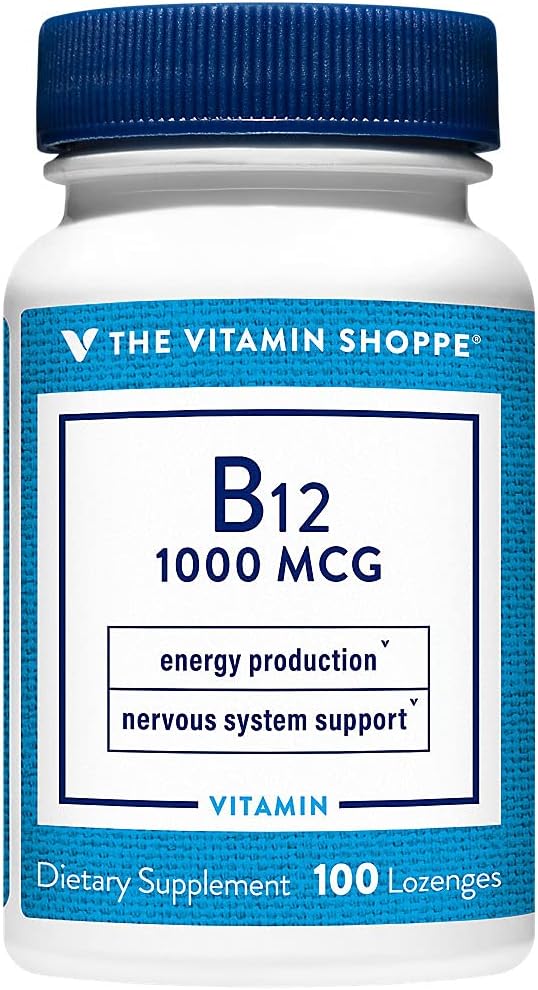 维生素店 B12 1000mcg - 支持能源生产,一次日食补充 - 维生素B-12 (As Cyanocobalamin),Gluten & 奶油自由(100 Lozenges)
