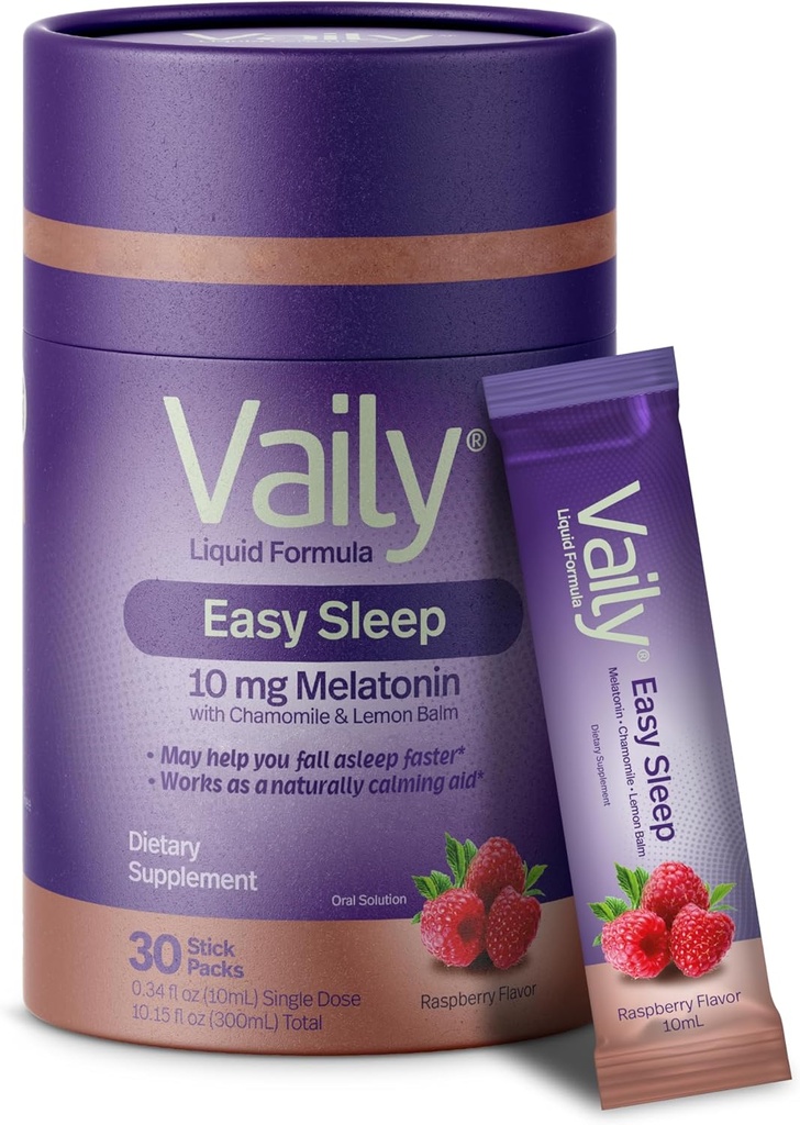 Vaily Liquid Melatonin 10mg,柠檬浆抽取改进睡眠周期 - Raspberry Flavored睡眠补充,成人睡眠援助液体 - Chamomile 抽取自然睡眠和放松援助 - 30剂量