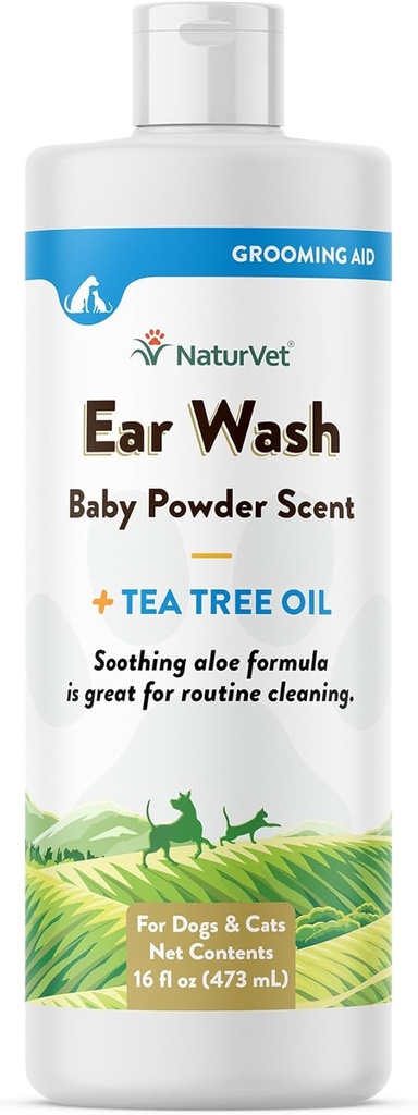 NaturVet Ear Wash Liquid Supplement for Dogs & Cats – Pet Health Supplements Cleans Dog, Cat Ear Canals – 包括阿罗,茶树油 – 帮助去除宠物Ear Wax, Dirt,碎片 – 16 Oz.