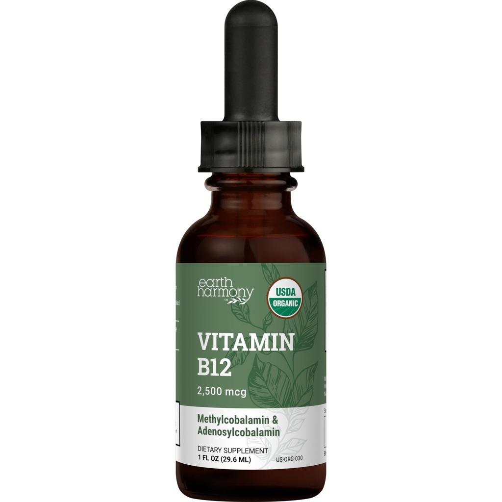 有机维干维生素B12 亚语液体补充剂 - 2500mcg 甲基Cobalamin Drops for Natural Energy,代谢健康和免疫系统支持 - 1 Fl Oz
