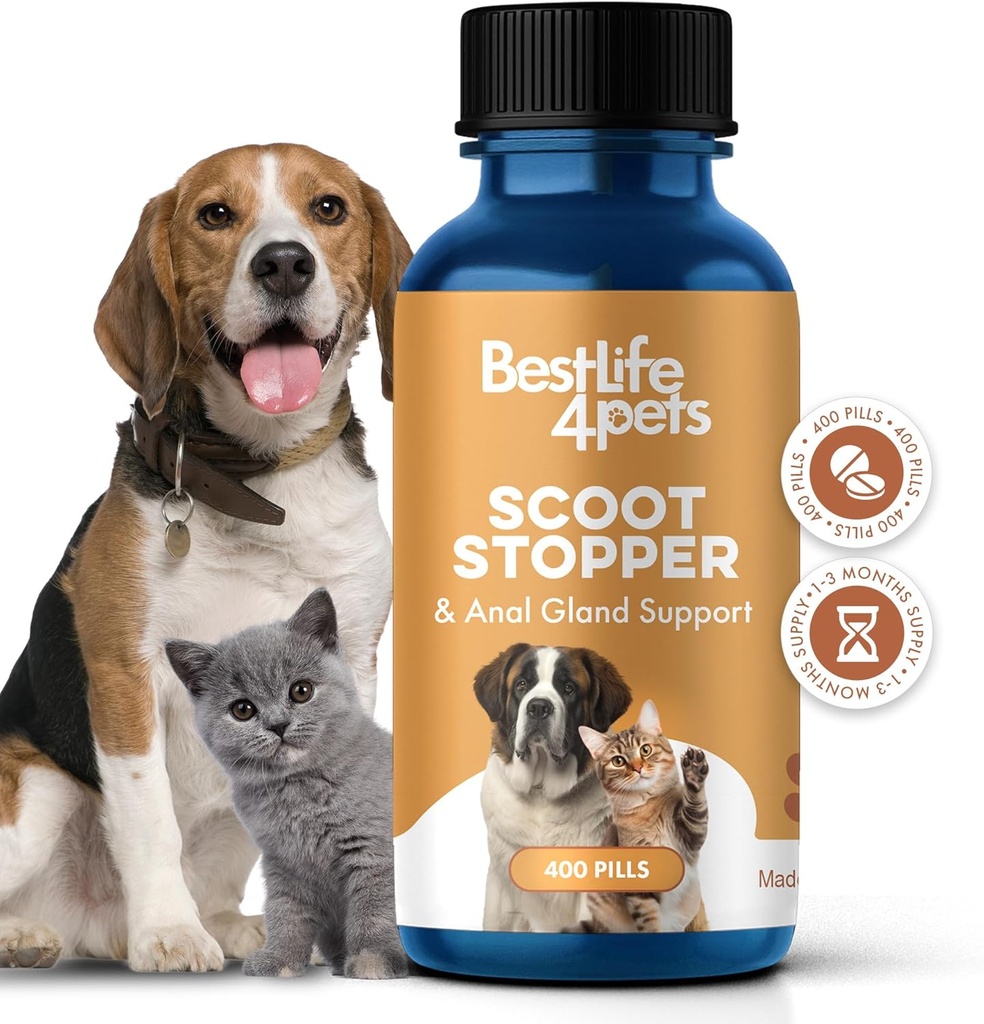 Scoot Stopper for Dogs & Cats – Natural Anal Gland & Digestive Support – Scooting, Stool 一致性,便秘,室内事故和困难popping – 400 Odorless Pills (英语).