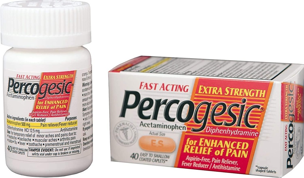 Percogesic Aspirin 免痛药片、超强药片、乙酰氨基苯和二酚胺,40 cm(包1)