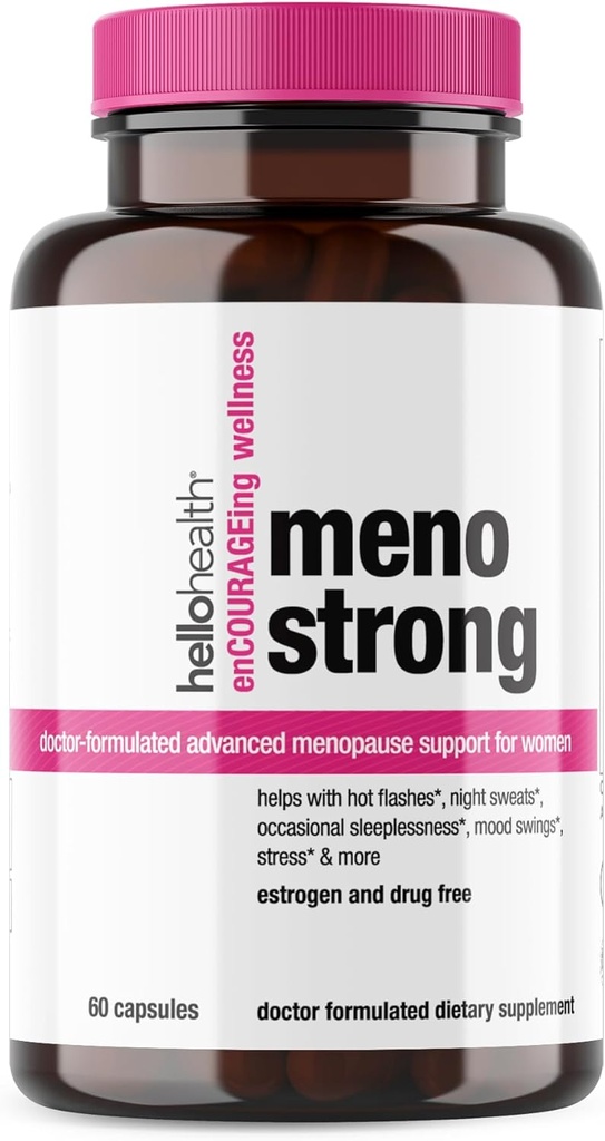 妇女更年期补编 -- -- Meno Strong Perimenopause 夜间汗水救济、失眠救济、Mood Swings、自然荷尔蒙平衡、压力救济、热闪光灯更年期救济 -- -- 60 Capsules