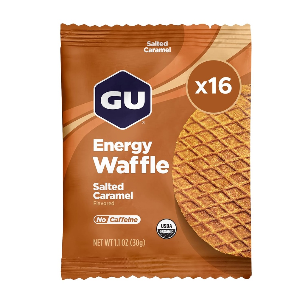 GU Energy Stroopwafel Salty的焦糖运动营养瓦夫尔,无咖啡因,以及Kosher奶制品,《为任何工作提供上行能源》,16 Counter