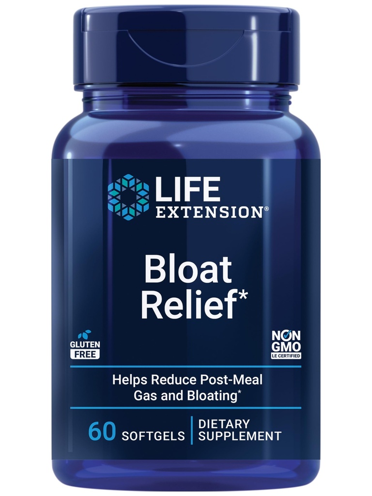 生命扩展 Bloat Relief、Artichoke、Ginger、Fennel和Turmeric促进消化健康、支持Bloating Relief和促进消化舒适、Gluten Free、Non-GMO、60个软胶