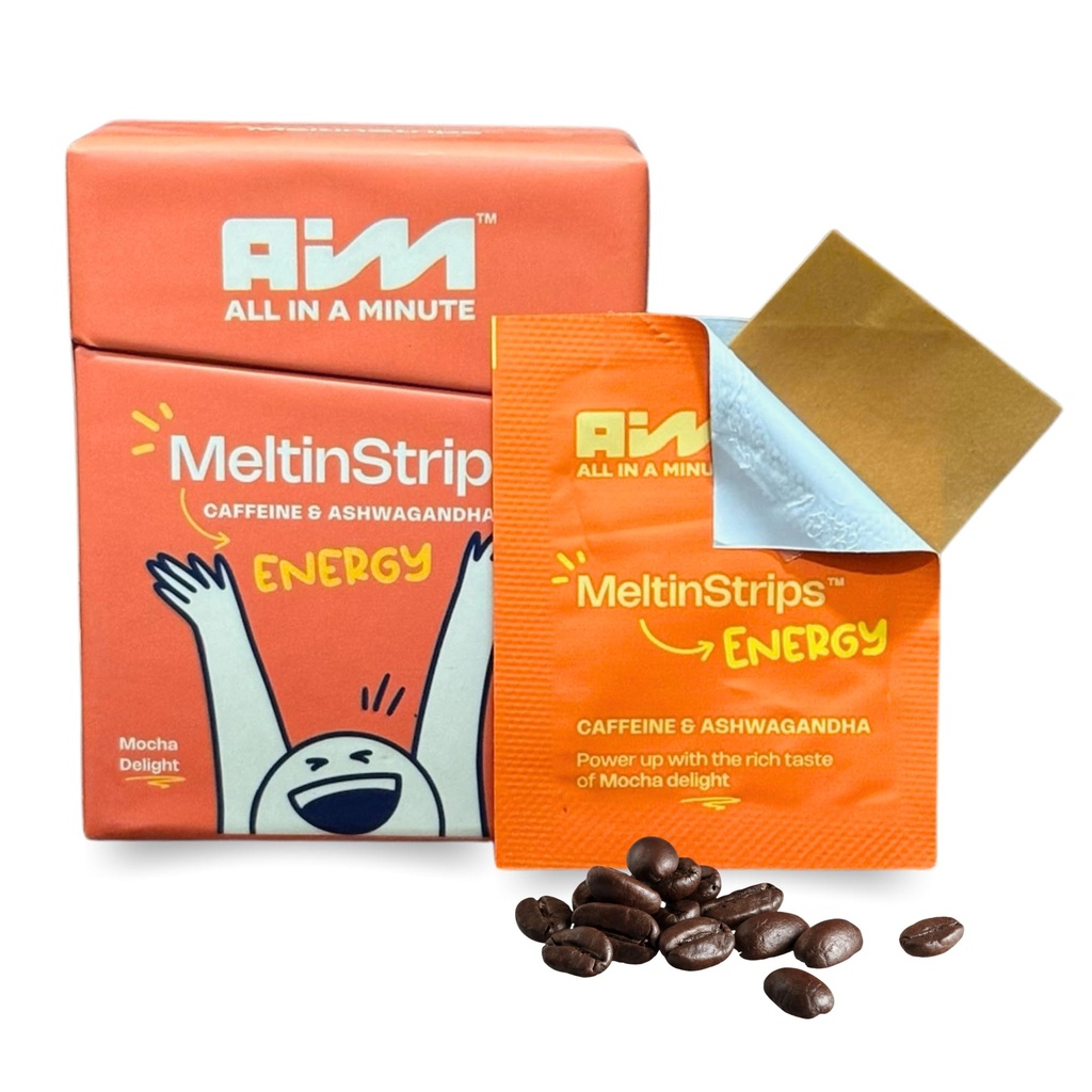 MeltinStripsTM 能源条带40mg咖啡因,20mg Ashwagandha & Vitamin B12 QQ 即时能源与聚焦无Jiters或Crash QQ 工作比咖啡更快 QQ Mocha Flavor - 30条