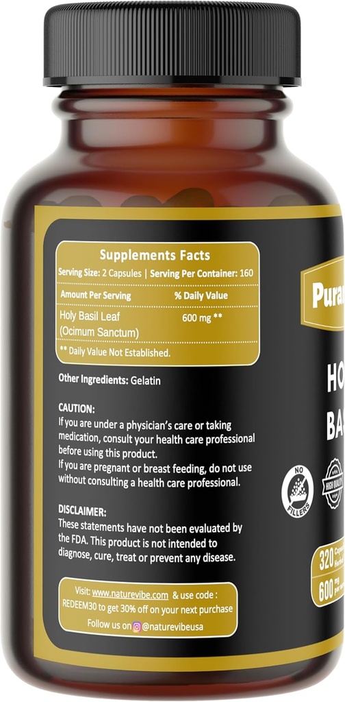 圣巴西尔椒 320 Capsules 非转基因生物和Gluten Free → 草药补充 → 600 mg Pervice → 100%纯草药 圣巴西尔叶制成