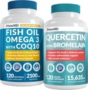 4-in-1 鱼油 Omega 3 补编(2100mg) - Omega 3 鱼油 配有维生素D3 & K2和CoQ10 & 28-in-1 Quercetin 配有Bromelain 的每日防疫支助补编 (120ct)