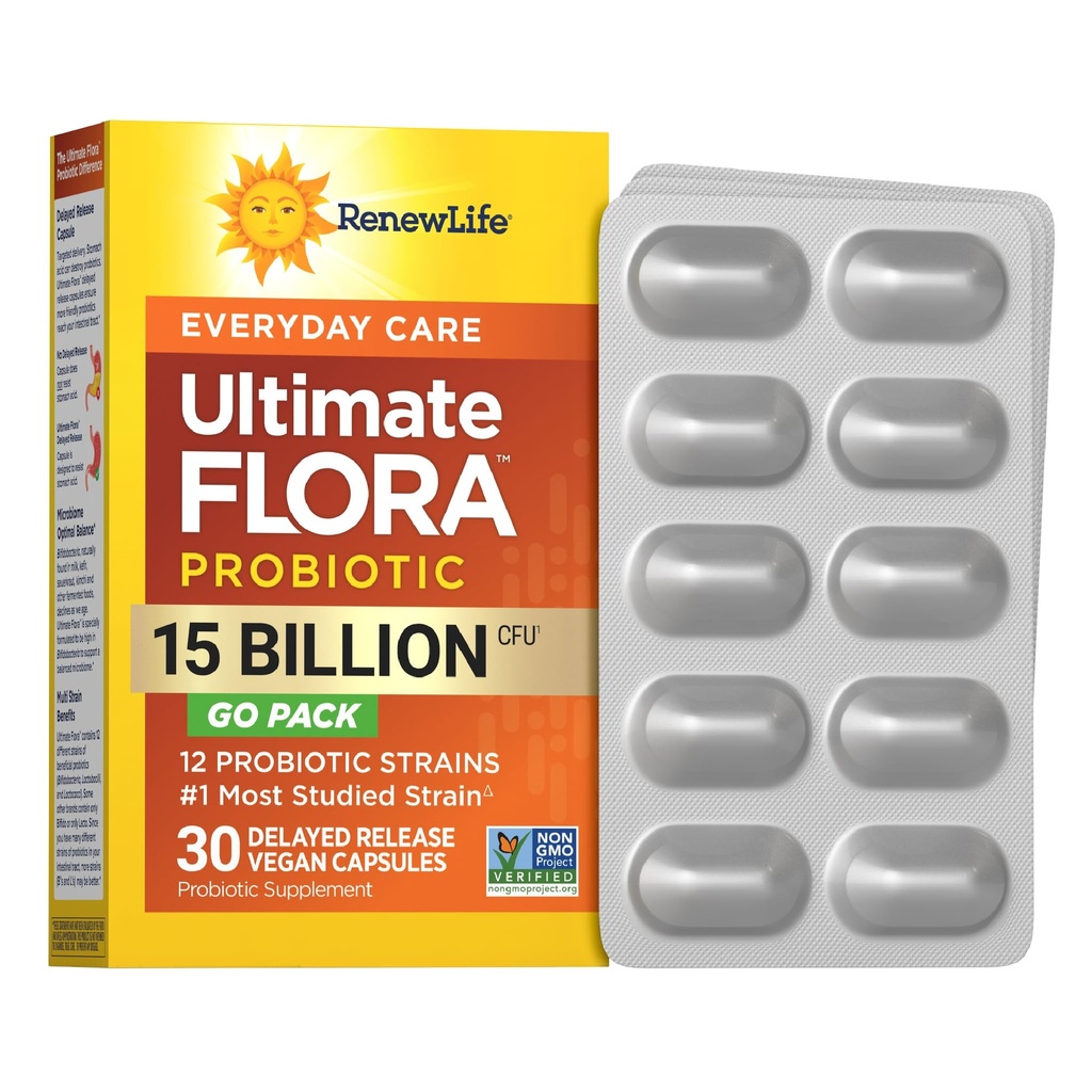 " 每天更新生活 " Go-Pack Probiotic Capsules " ,《每日补编》,《支持尿液、消化和免疫健康》,《L. Rhamnosus GG》,《奶业、大豆和无脂食品》,《15亿CFU》,《30个伯爵》