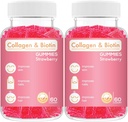 Collagen Biotin Gummys - 支持毛发,皮肤和钉子毛发生长抗衰老护理 美味的Gummy Vitamins, Vegan, Non-GMO, Gluten Free, Gelatin草莓 Flawvor 120 Count, Pink