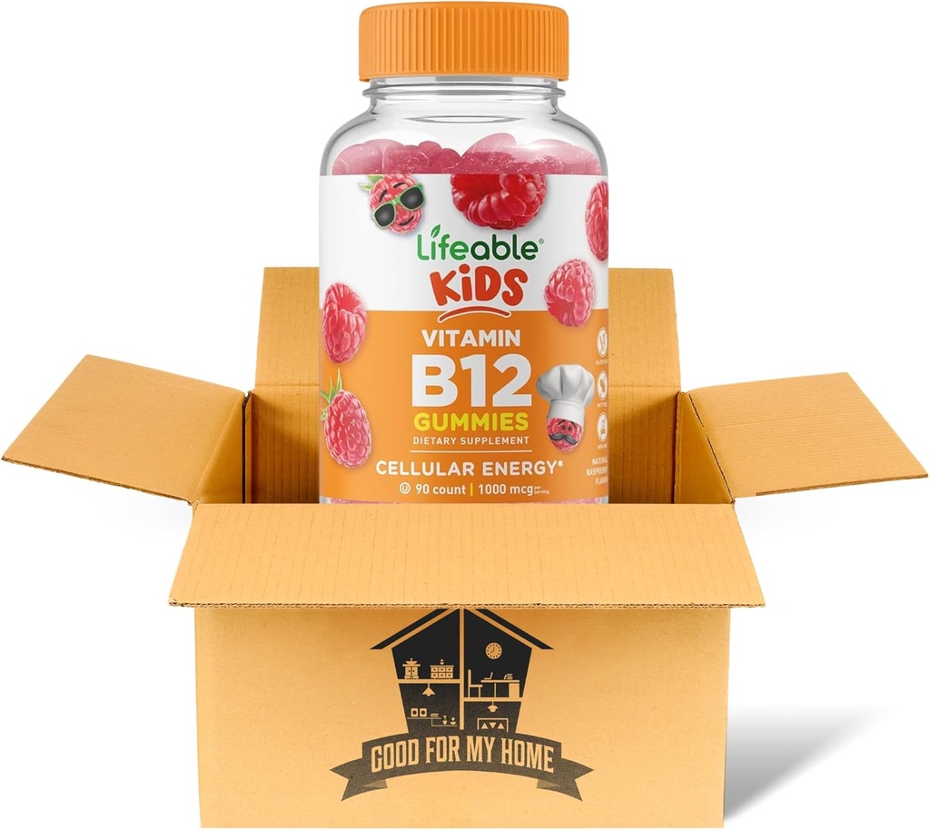 维生素B12 胶囊. 包括1瓶90厘米可活儿童维生素B12Gummys. 膳食补充剂,Gluten Free,Non Gmo,和Chewable B12 维生素Gummys. 带一个好我的家盒!