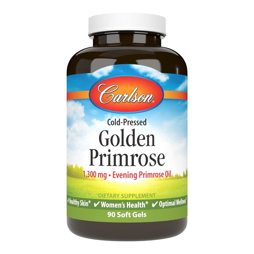 Carlson - Golden Primrose, 1300 mg Evening Primrose Oil, Cold-Pressed, 健康皮肤, 妇女健康与最佳健康, 90软胶