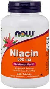 Niacin,500 mg, Tr 250 Tabs by Now Foods (Pack of 3)