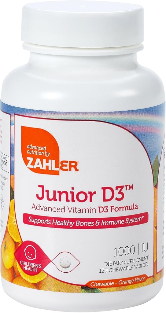 Zahler Junior D3 Chewble 1000IU,儿童维生素D,儿童维生素D Great Tasting Chewble 维生素D,儿童维生素D3 1000IU,认证科舍尔,240 Chewble 片