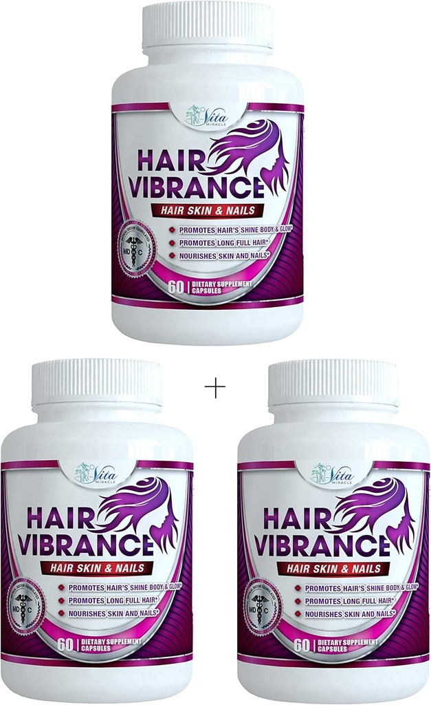 Hair Vibrance Hair Skin and Nails Vitamins - Doctor Formulated with 15000mcg Biotin for Hair Growth and 23 Hair Growth Vitamins for Longer Shiny Full Healthier Hair Skin Nails and Lashes (3 Pack)