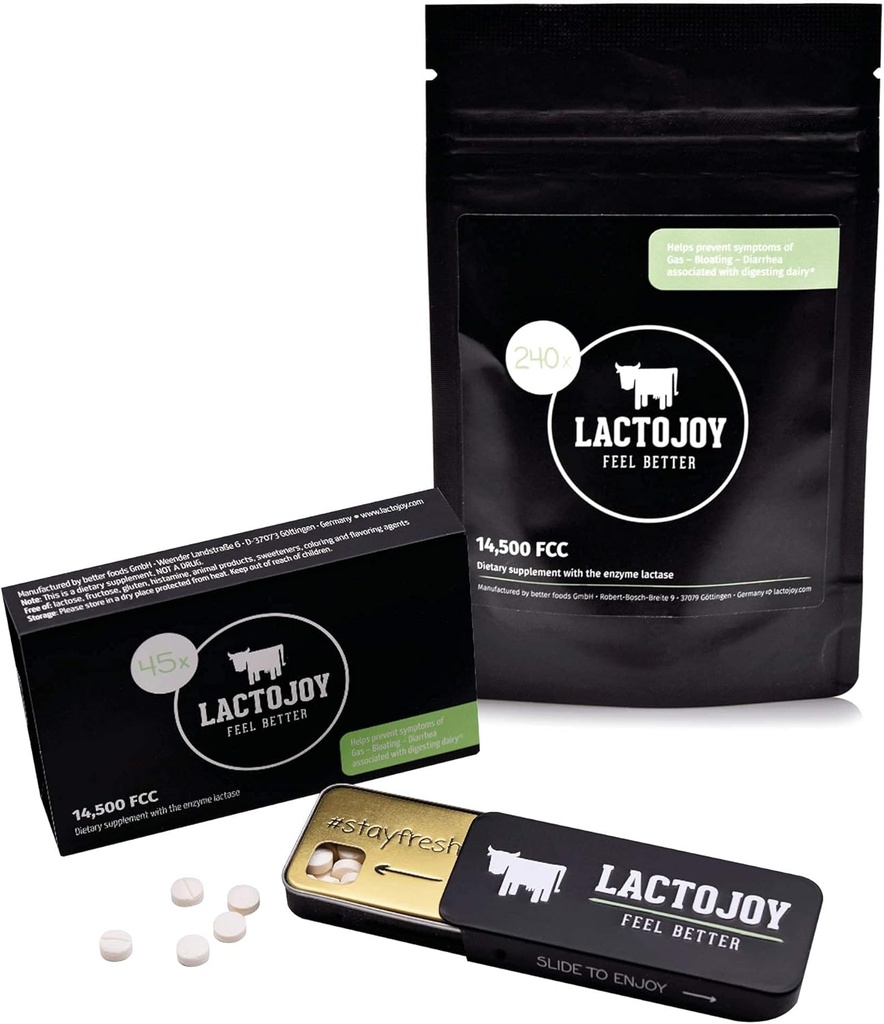 45 Pcs的LactoJoy 乳胶药丸 和 补药包 I 强力乳胶酶 乳糖耐受酶 I 超纯乳胶酶 改进消化 I 无二氧化硅,无人工火焰