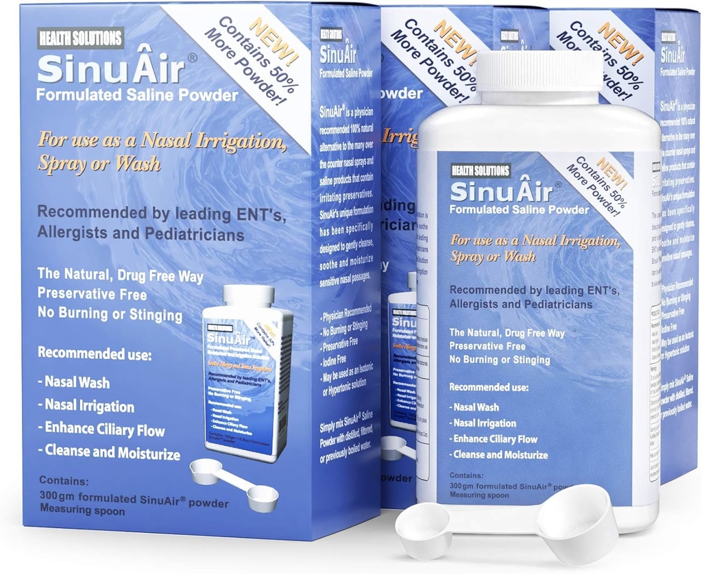 Sinus Rinse 盐溶液 - SinuPulse系统的盐粉,Neti Pot Flush,鼻水洗净瓶, & Nose 灌溉,Sinuses强化配方和清洁,300g瓶(3-Pack)