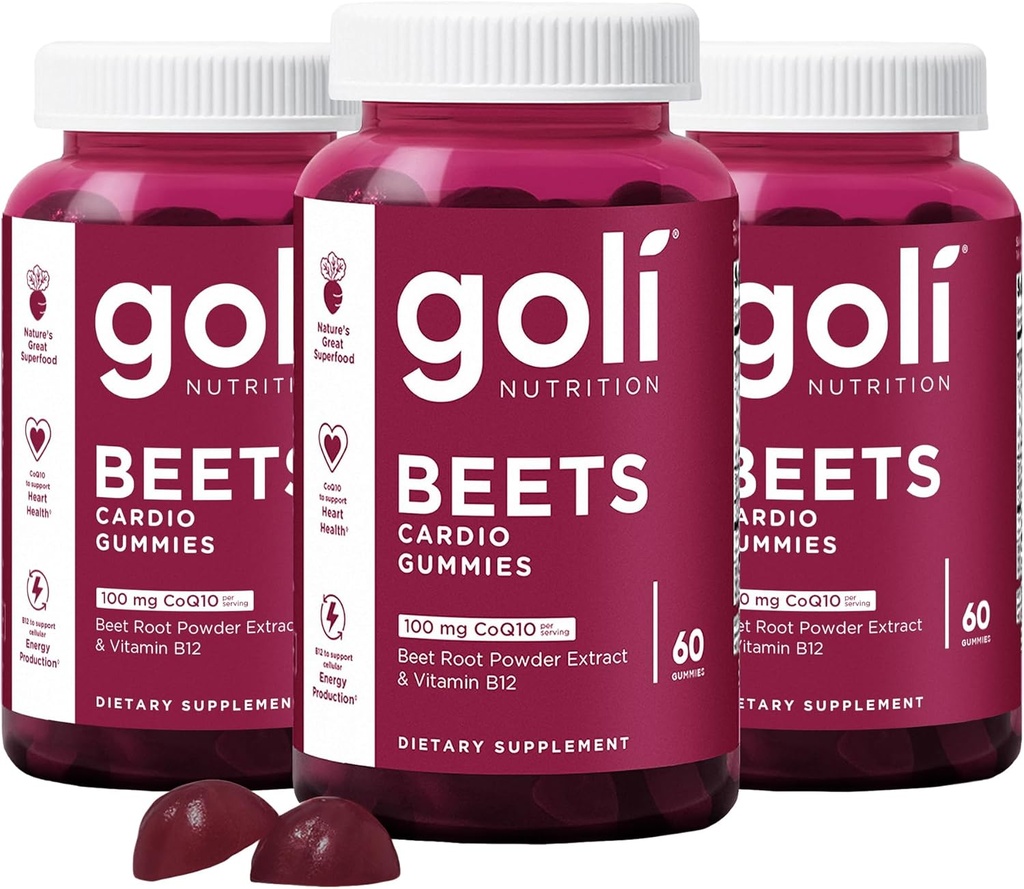 Goli营养补充品, Beets Cardio Gummy, 180 Counter(3 Pack of 60), 100mg CoQ10 & Beet Root Extract - Gluten - Free, Vegan, Non-GMO, 和 Gelatin - Free. Nature's Great Superfood.