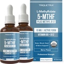 L Methyl Folate 15mg + Methy B12 有机物、Berry Flavor、专业力量、液体亚语言、活性5-MTHF形式 - 支持Mood、Homocysteine甲基化、认知(1oz-2 Pack)