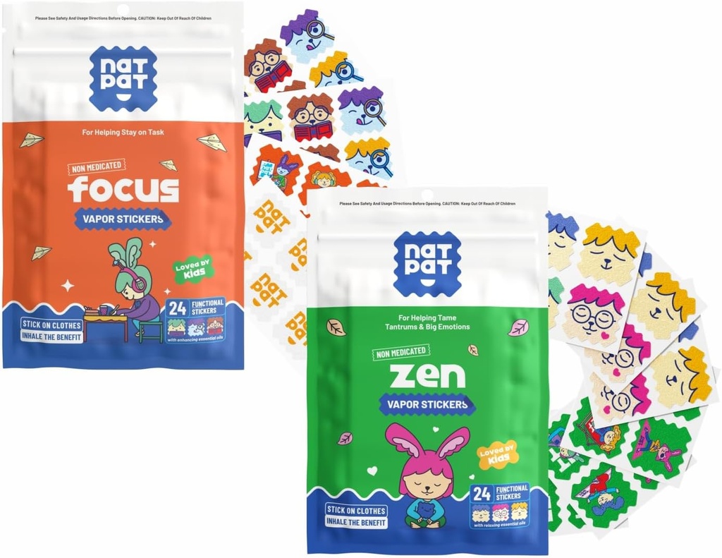 NATPAT FocusPatch (1 Pack) 和 ZenPatch (1 Pack) Bundle - 24 Focus 增强粘贴器和24 Calm 增强粘贴器 - 化学自由,对焦点和迷幻支持的自然救济