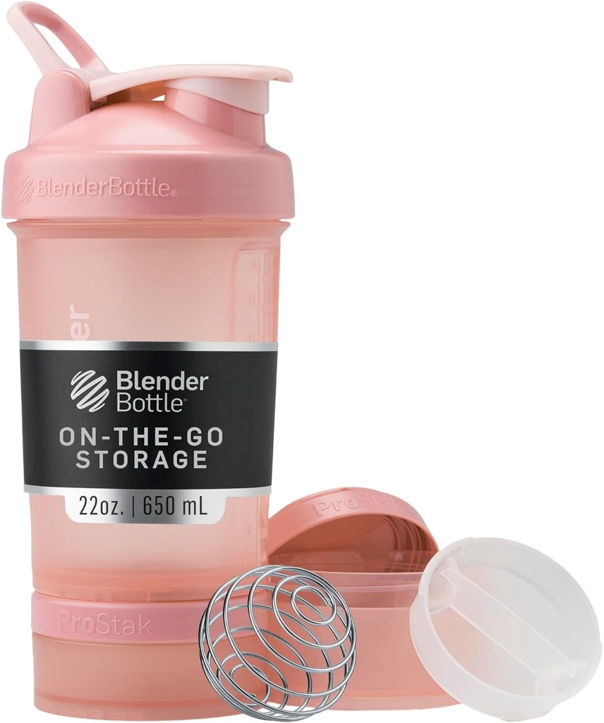 BlenderBottle Shaker 瓶装药丸组织者和蛋白粉的存储器,经典V2 ProStak系统,22-Ounce,Rose Pink