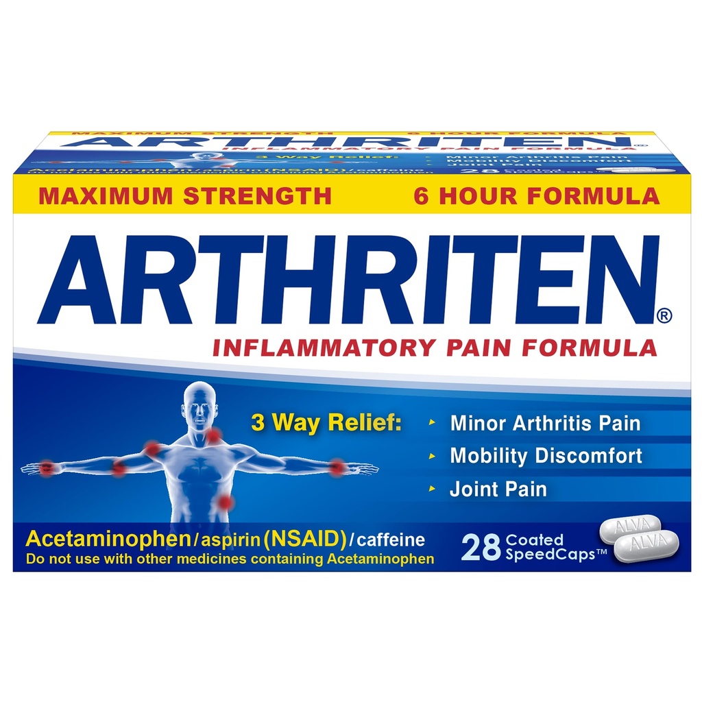 3个活化成份的炎症止痛剂:Aspirin, Acetaminophen & Cafeine, White, 28 Counters (Pack of 1)