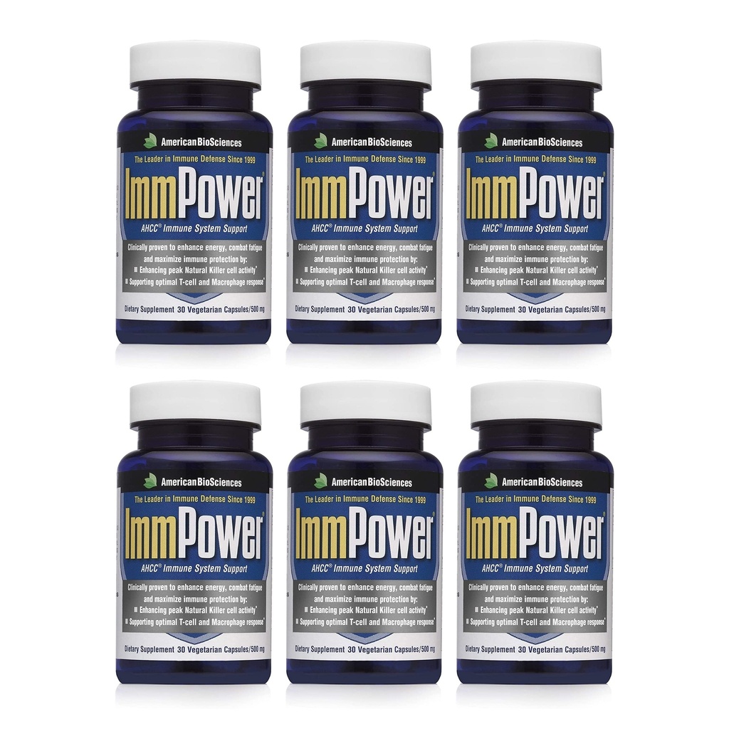 美国生物科学Immpower AHCC 补充6-Pack,增强免疫支持,自然杀手细胞活动和Cytokine 生产,每Capsule有30个蔬菜卡普尔,500毫克
