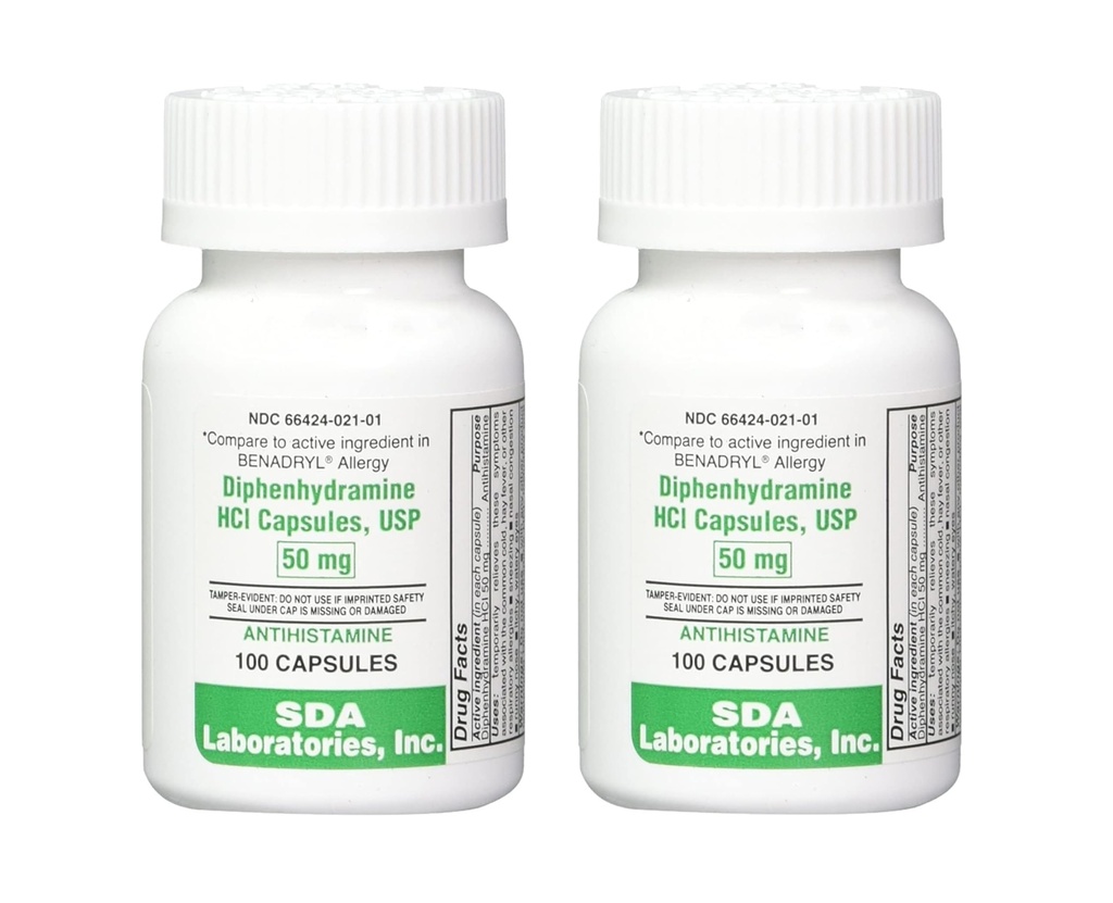 SDA LABORATORIS 二苯胺50mg,过敏缓解剂,安非他明卡普勒斯,喷嚏快速作用公式,Runny Nose & 痒眼 – 100 Counter(2 Pack)